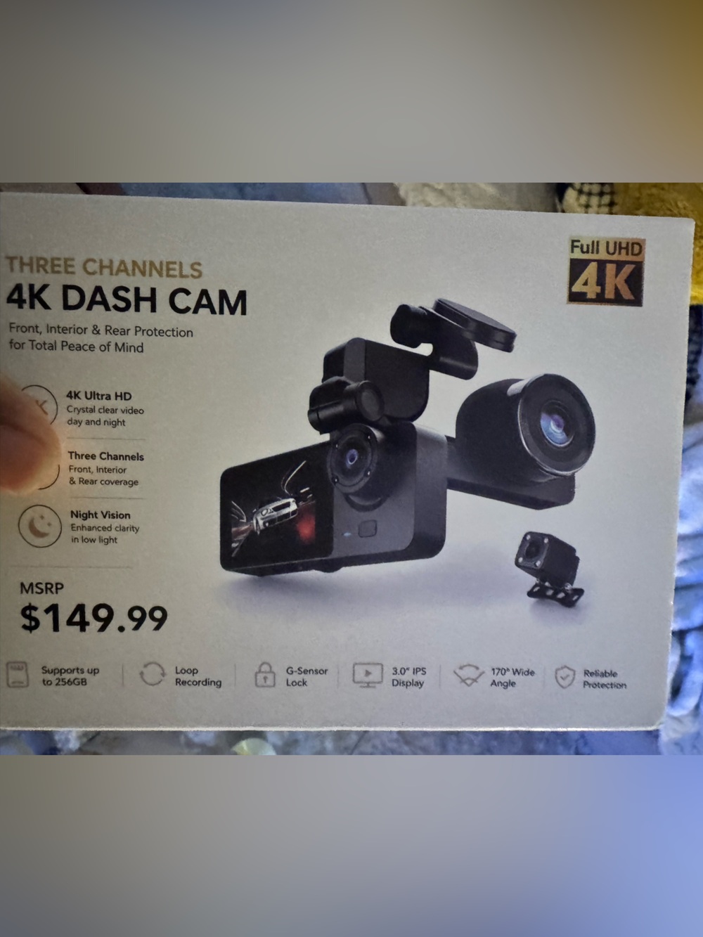 4K Dash Cam Three Channels - Black